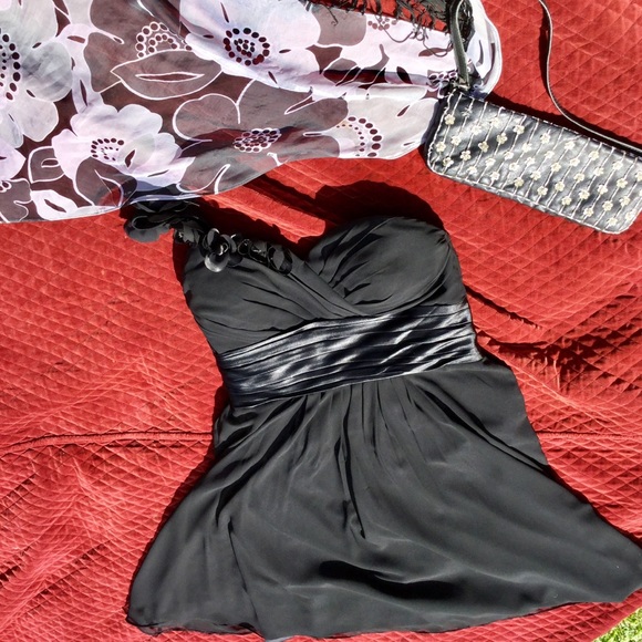 👗Bill Levkoff Formal Black One Shoulder Dress  SEXY  8-12 Special Occasion - Picture 2 of 16